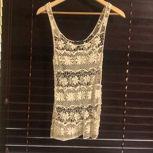 Beige floral crochet tank top